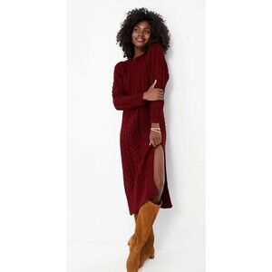 Tuckernuck Hyacinth House Maroon Maddox Cable Knit Sweater Dress Sz S Side Split